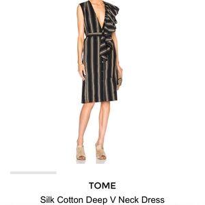 TOME cotton and silk striped dress; size M; great condition; navy and tan